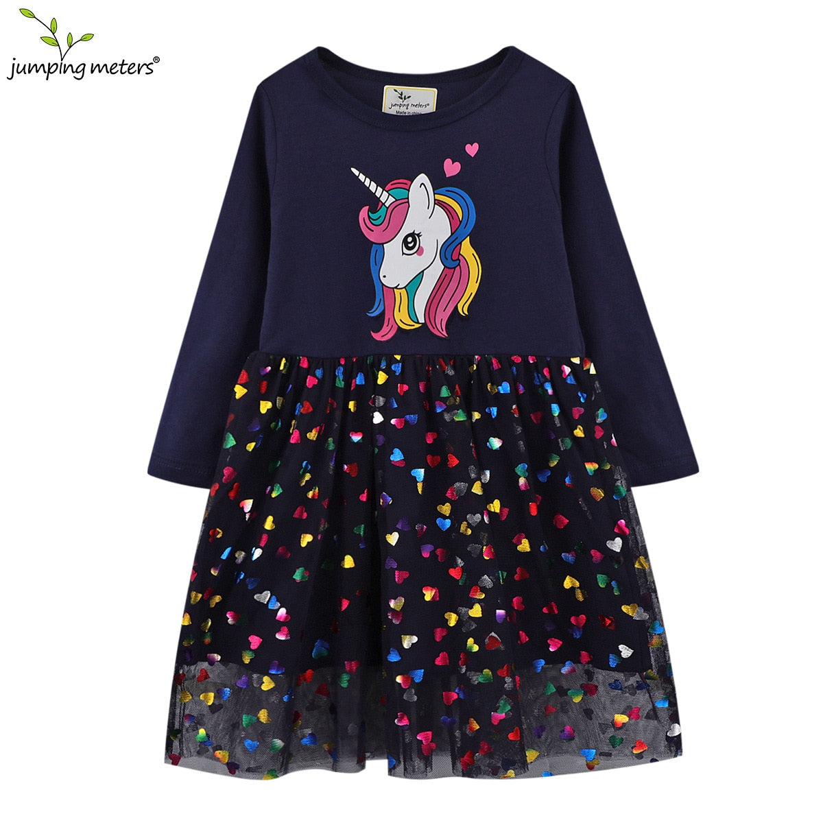 Kids Girls Long Sleeve Unicorn Cartoon Cotton Dress Casual Round Neck Autumn Printed Dress - KGD8298