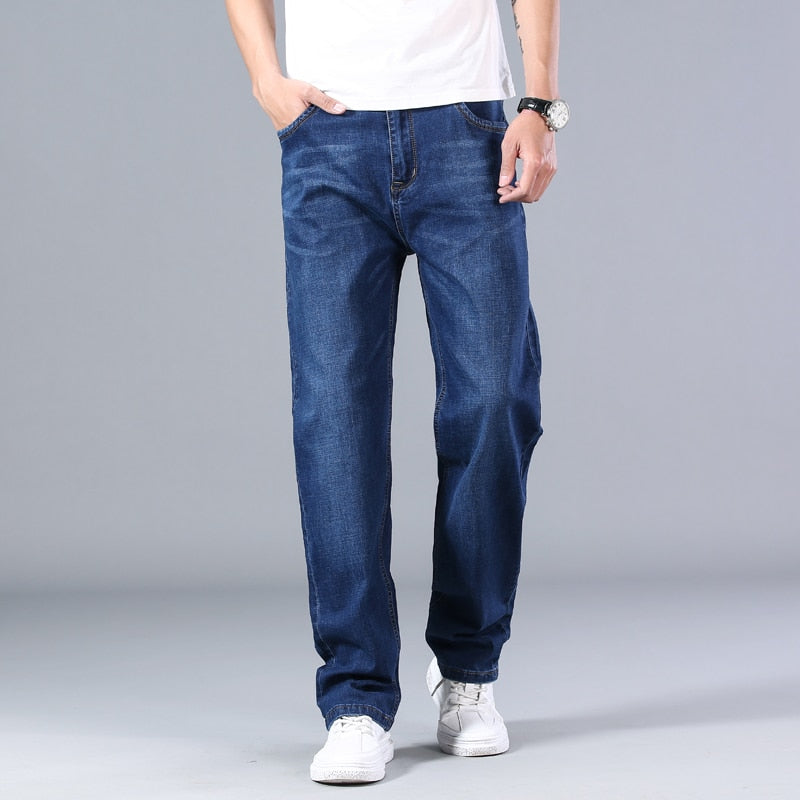 Men's Summer Thin Straight-leg Loose Jeans Classic Style Advanced Stretch Baggy Pants - MJN0055