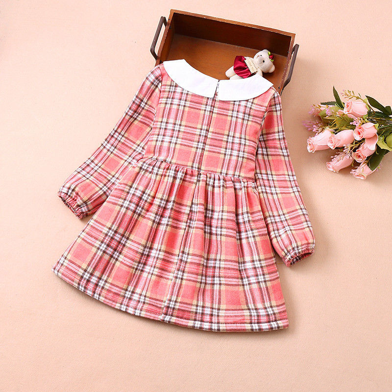 Kids Girls Spring Autumn Cotton Princess Long Sleeve Lattice Dresses - KGD8279
