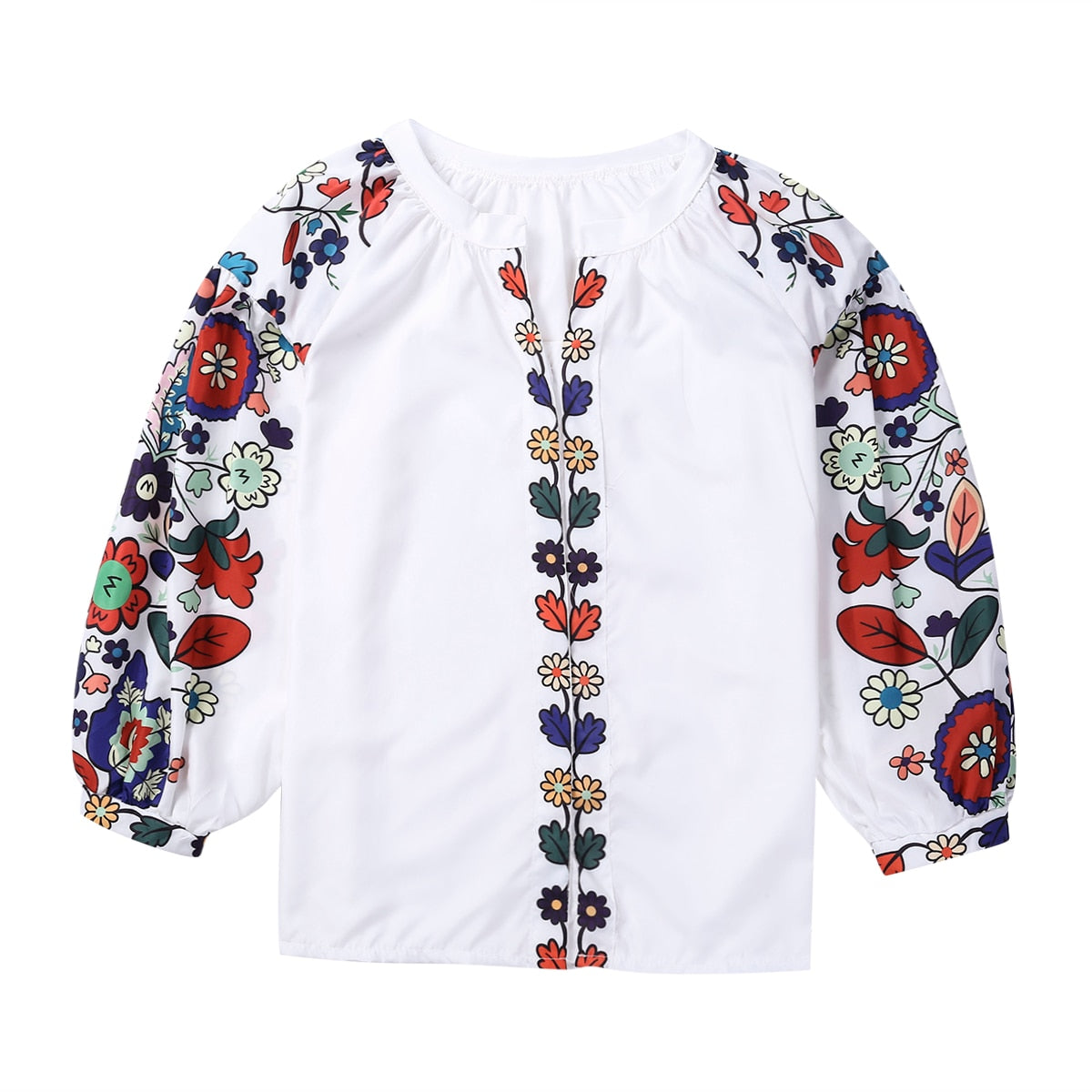 Women Autumn Clothes Long Sleeve Shirt Flower V-Neck Casual Loose Top Ladies Blouse - WSB8525