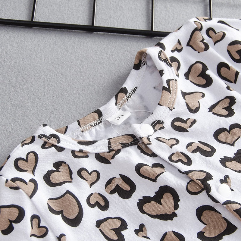 Baby Kids Clothes Newborn Infant Baby Girls Love Heart Leopard Print Romper Jumpsuit - BTGR8439