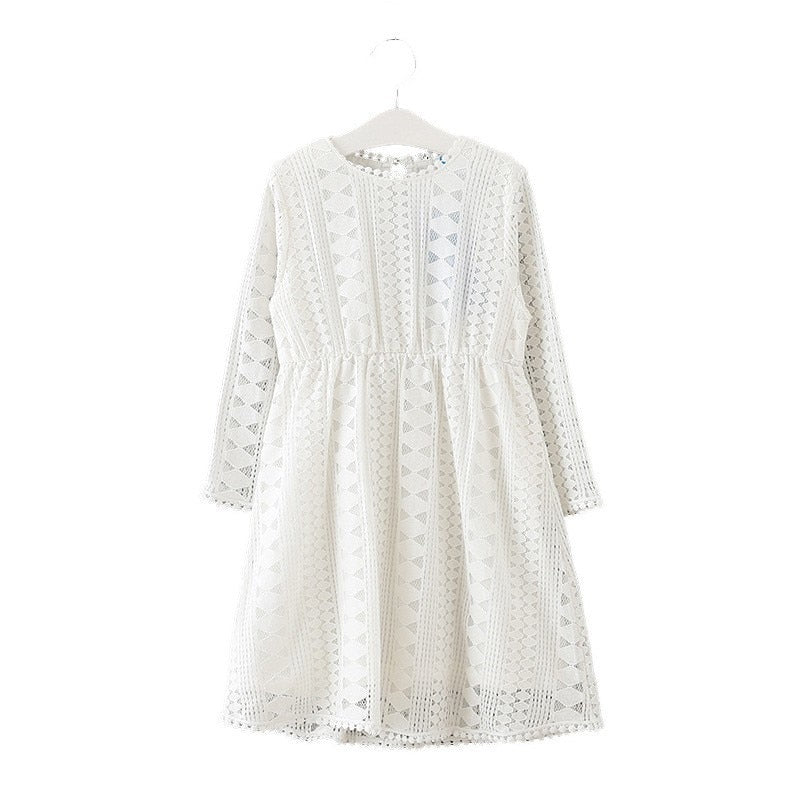Kids Girl Teenage White Blue Wedding Party Dress Lace Long Sleeve Children Clothing - KGD8368