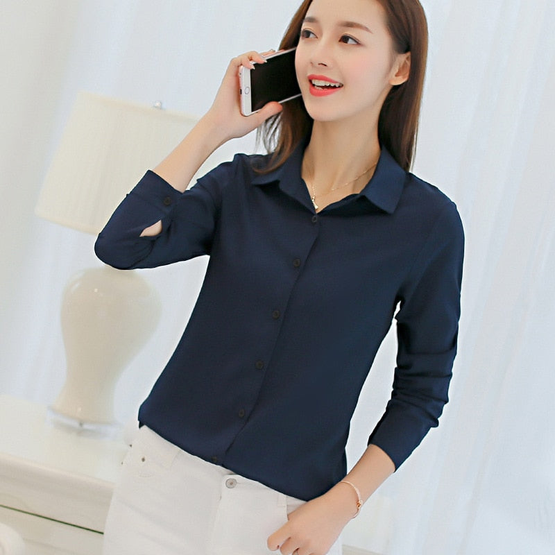 Women Chiffon Office Career Shirts Tops 2023 Fashion Casual Long Sleeve Blouses - WSB8537