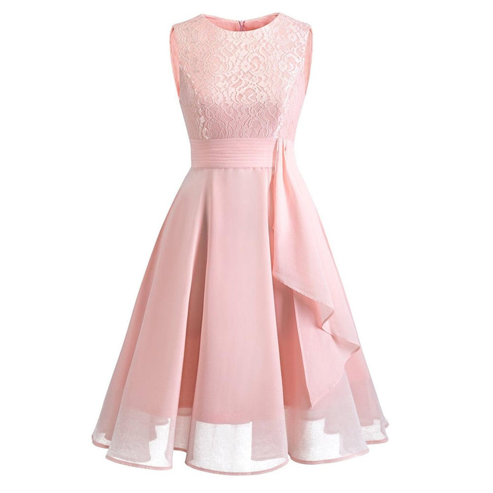 Women Sleeveless Pink Party A-Line Chiffon Elegant Women Dresses - WD8250