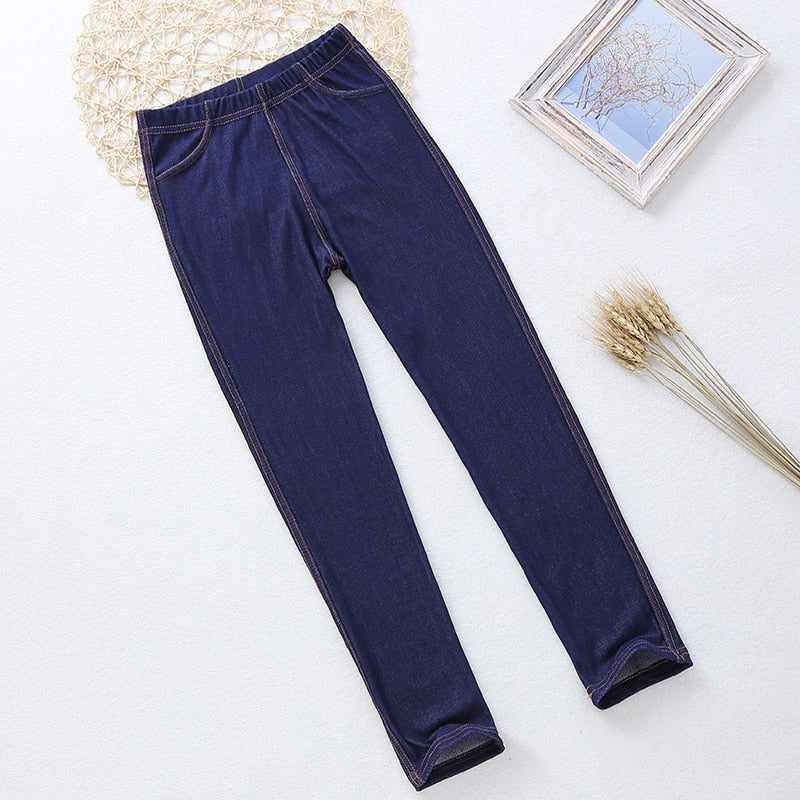 Kids Girls Elastic Skinny Pants Solid Color Stretch Children Denim Jeans Spring Casual Pants - GJN0160