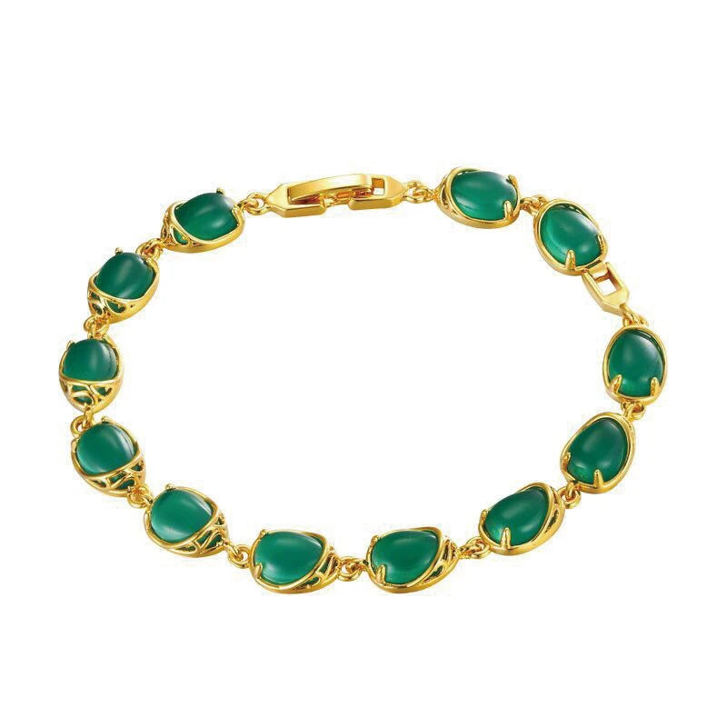 ( 18 cm + 3 cm ) Blood-Red / Green Water Stone Bracelet For Women Original Designs Fashion Jewelry 24 k Pure Gold Color