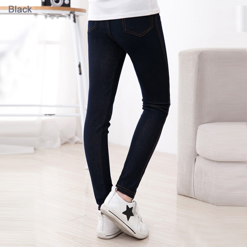 Kids Girls Elastic Skinny Pants Solid Color Stretch Children Denim Jeans Spring Casual Pants - GJN0160