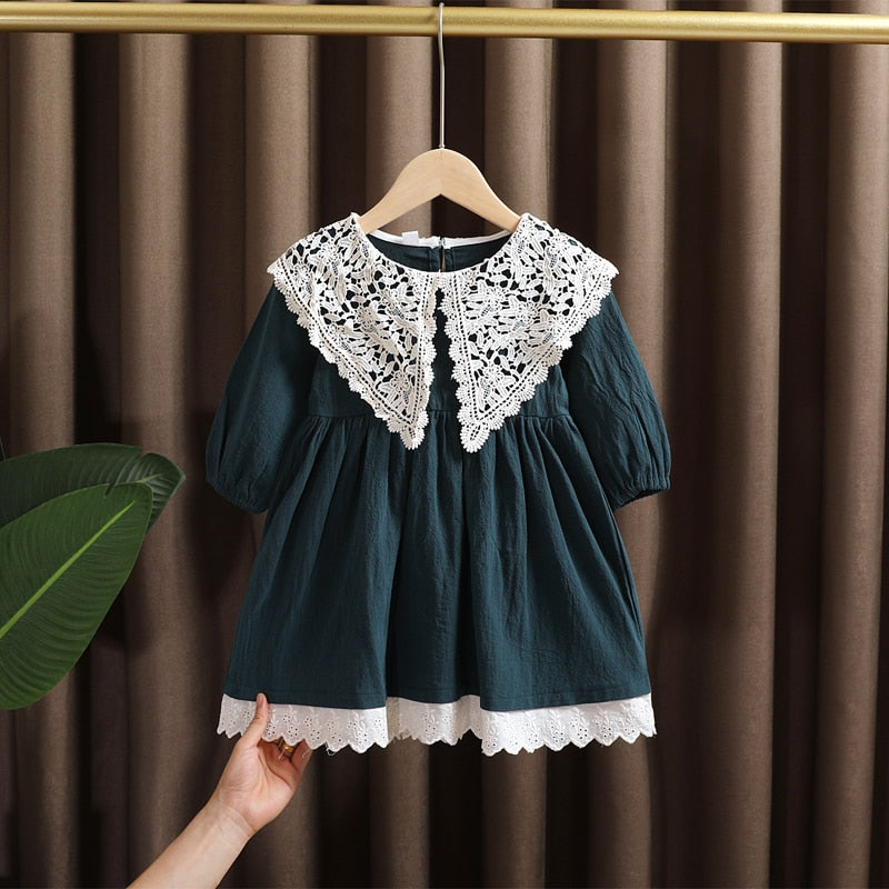 Spring baby girl clothes lace long sleeve dress costume for toddler girl baby birthday kids clothing straight long dresses dress - BTGD8478