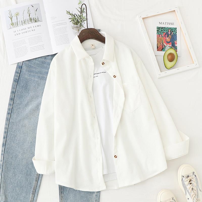 Women Blouses Shirts Long Sleeve Clothing Button Up Down Loose White Top - WSB8536