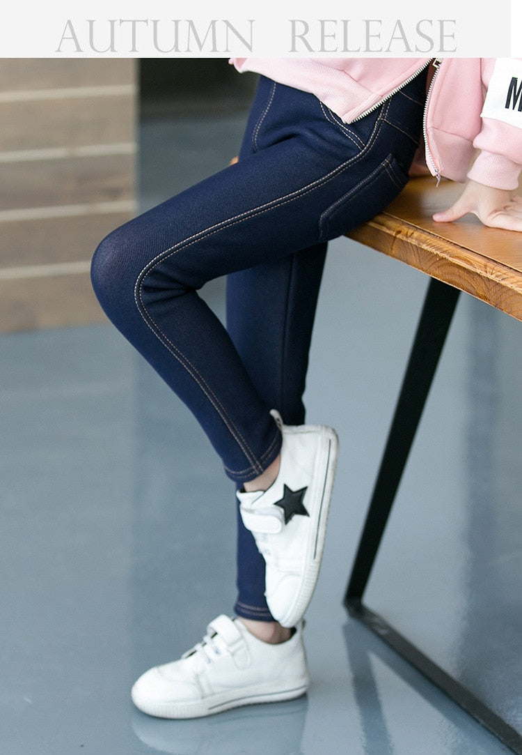 Kids Girls Jeans Children's Pants Winter Clothes Thicker Middle-aged Casual Denim Jeans Stretch - GJN0161