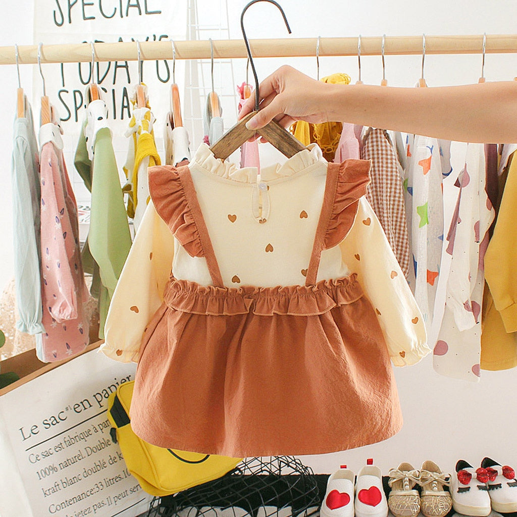 Autumn Toddler Girls Dress Cotton Baby Dress Heart Print Party Dresses - BTGD8485
