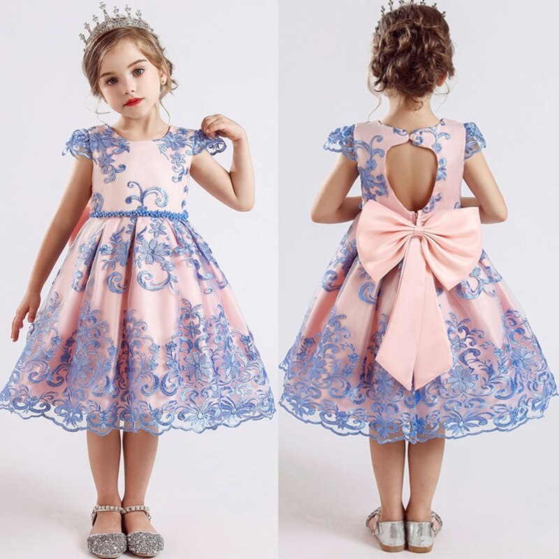 Kids Girls Flower Embroidered Princess Lace Ball Gown Wedding Party Dress