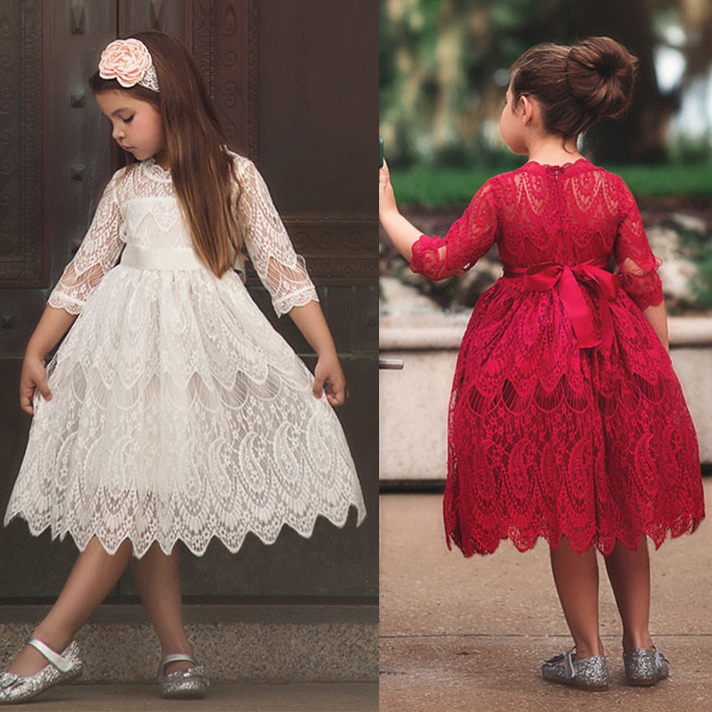 Girls Summer Fashion Lace Wedding Dress Kids Boutique Clothing Girls Party Dress - KGD8365