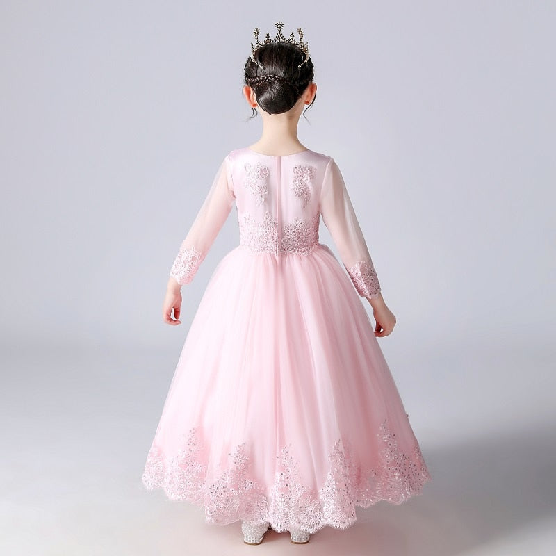 Kids Girls Wedding Party Frock Flower Gown Princess Evening Summer Mesh Sleeve Dress - KGD8371