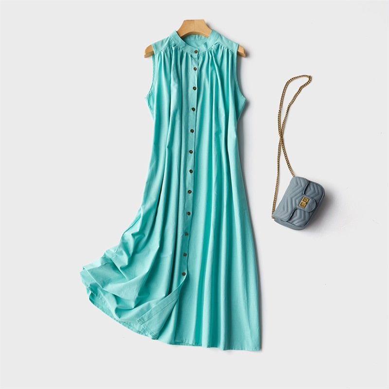 Women New-Coming Loose Casual Solid Sleeveless O-Neck Women Dresses - WD8208