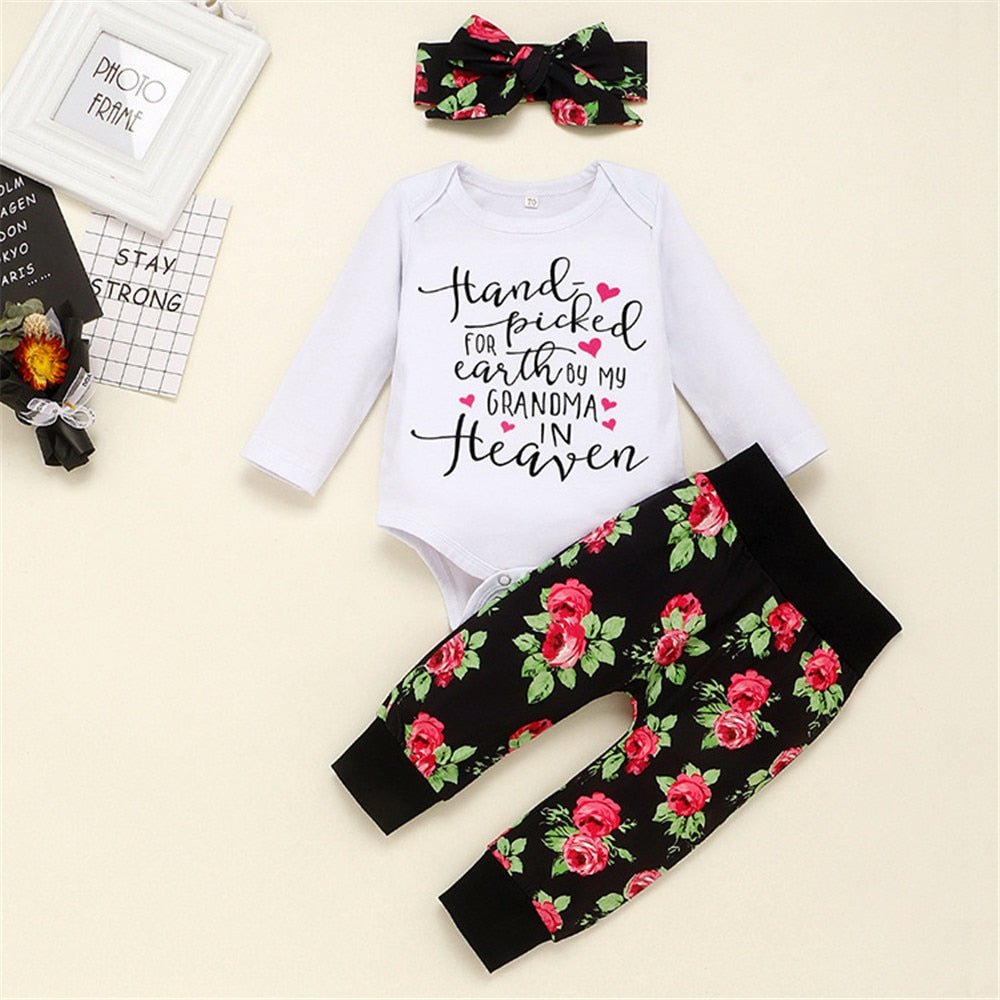 Baby Girl Winter Romper Set Floral Printed Baby Bodysuit - BTGR8450