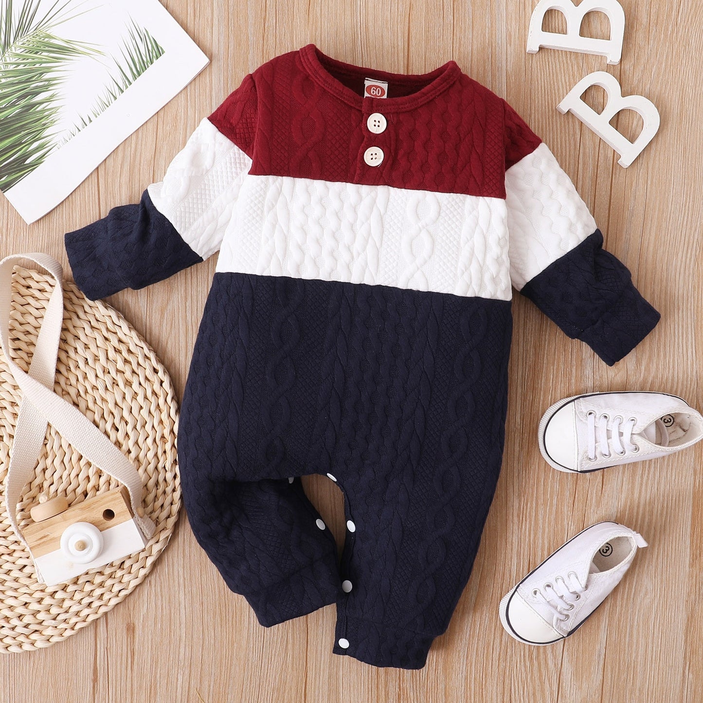 Infant Baby Boys Girls Cute Rompers  Winter  Long Sleeve Patchwork Color Romper Jumpsuit