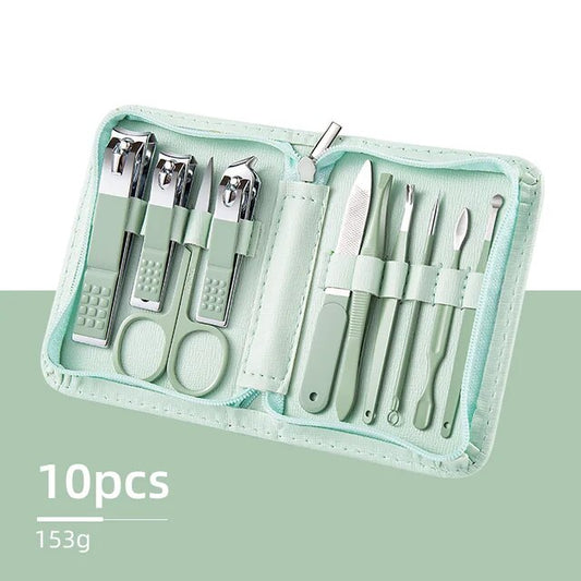 Nail clipper set green zipper style 22-piece nail clipper set complete stainless steel manicure nail clipper set