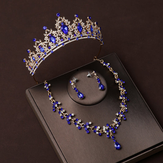 Crown Bridal Headwear Necklace Three-piece Set Luxurious Luxurious Birthday Crown for Married Women