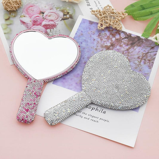 Sparkle Diamond Heart Shaped Mirror Crystal Mirrors Home Bedroom Desktop Make Up Mirror Cosmetic Mirror Single-sided Mirror