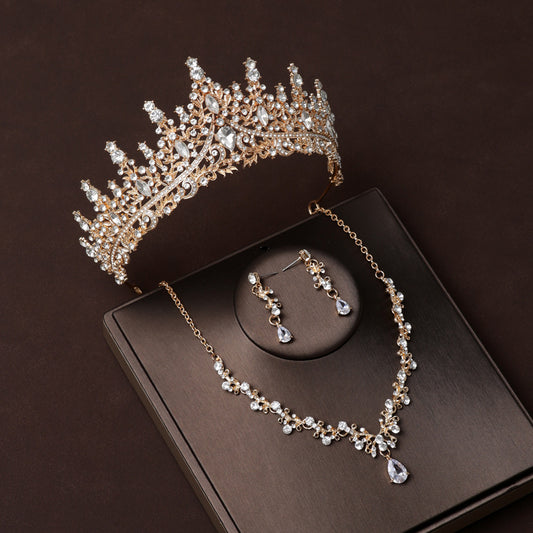 Crystal Water Drop Bridal Jewelry Sets Rhinestone Tiaras Crown Necklace Earring for Bride Women Wedding Jewelry Set Gift