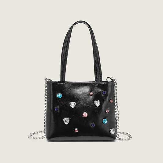 Silver Diamond Handbag Tote Small Bag Love Rhinestone Chain 2023 New Fashion Single Shoulder Crossbody Bag