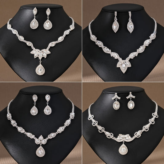 Cross-border new style rhinestone claw chain necklace earrings set European and American bridal jewelry two-piece set wedding dinner jewelry for women