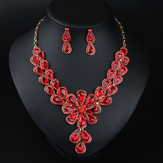 Crystal Bridal Jewelry Sets Wedding Party Costume Accessory Indian Necklace Earrings Set for Bride Gorgeous Jewellery Sets
