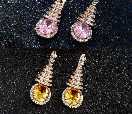 Jewelry Colorful Series Oval Artificial Gemstone Christmas Tree Earrings Women's European and American Fashion Light Luxury Niche Earrings