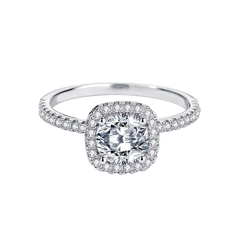 1 carat moissanite ring for women 925 sterling silver light luxury elegant micro diamond square ring