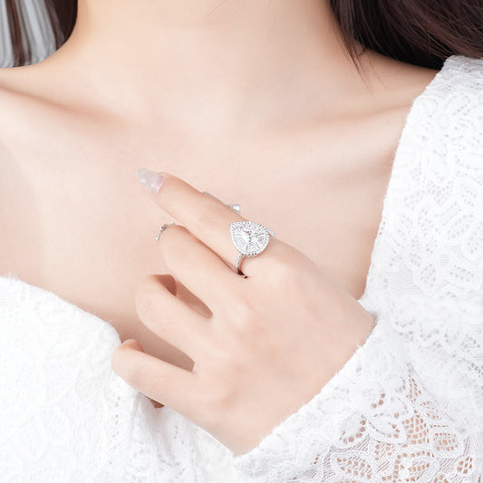 S925 sterling silver light luxury water drop ring women's cross-border fashion full zircon index ring