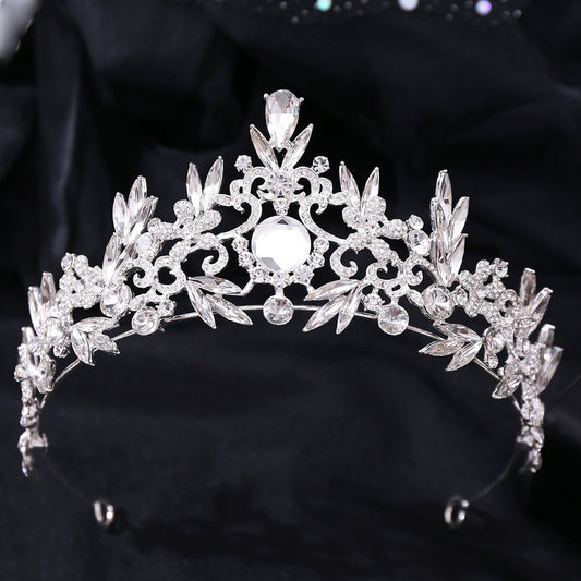 European and American Popular Rhinestone Headband Luxurious Baroque Crystal Leaf Wedding Bridal Crown