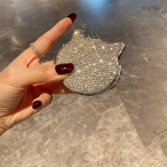 Cute Cat Shape Crystal Diamond Makeup Mirror Bling Luxury Beauty Mirror Gift