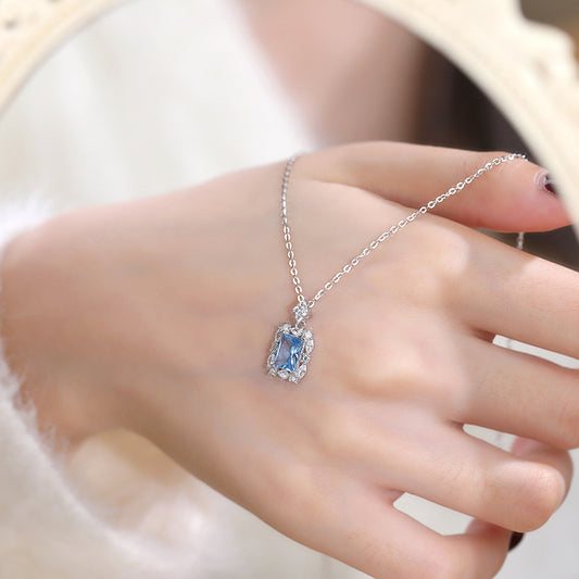 Silver sugar cube crystal clavicle chain fashionable light luxury versatile zircon necklace women's niche design