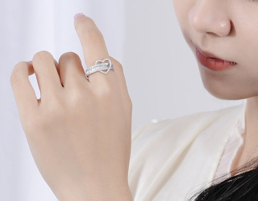 Diamond-studded love ring for women fashion personality simple versatile temperament high-end ring opening