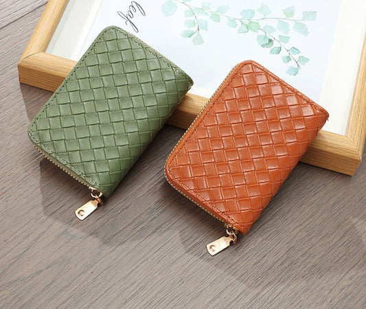 Leather Credit Card Holder Small Card Organizer Wallet Zipper Card Case Pouch Wallet