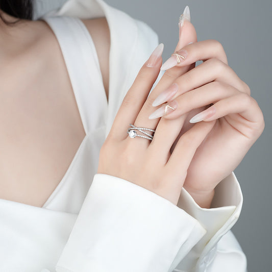 Silver ring for women  light luxury niche design micro-inlaid zircon ring