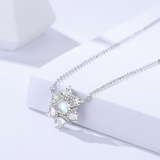 Silver snowflake moonstone necklace versatile high-end light luxury zircon clavicle chain f