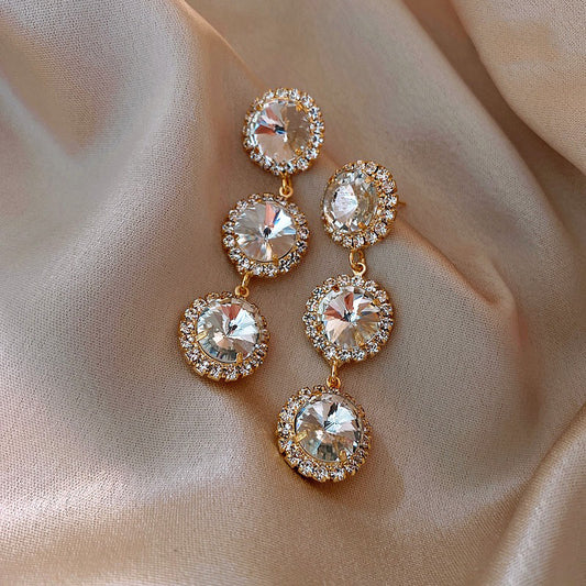 Silver needle high-end large diamond earrings light luxury niche design temperament earrings