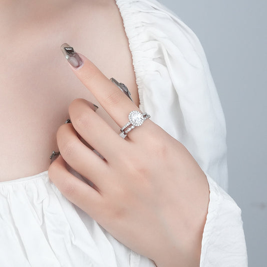 Ring pigeon egg moissanite ring women's s925 sterling silver  light luxury ring micro-set ring