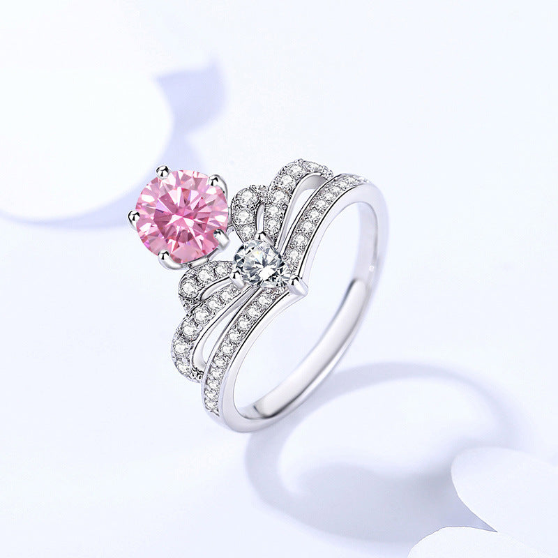 1 carat moissanite ring women's crown s925 sterling silver light luxury versatile ring jewelry