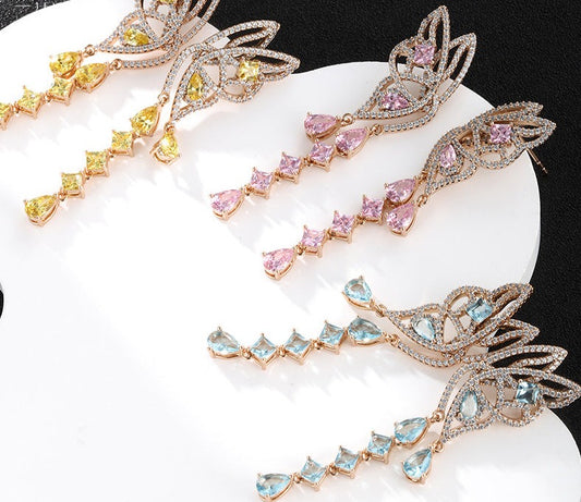 Jewelry Caibao Series Colorful Artificial Gemstone Butterfly Earrings Women's High-end Light Luxury Niche Long Earrings