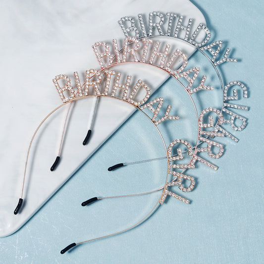 New headwear Xiaoxiang three-dimensional headband girls birthday party accessories alloy rhinestone letter headband
