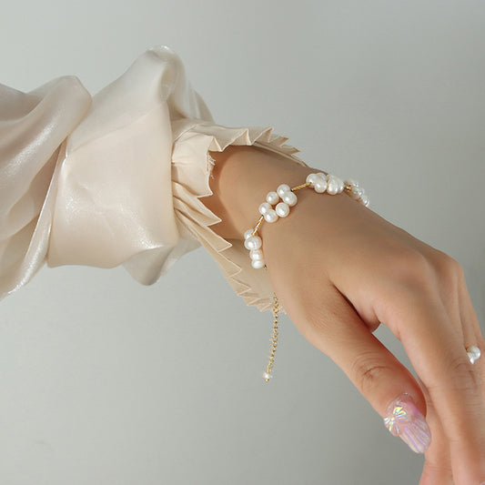 Freshwater Pearl Bracelet Flower Shape Titanium Steel Fashion Personality Bracelet For Women Trendy Jewelry