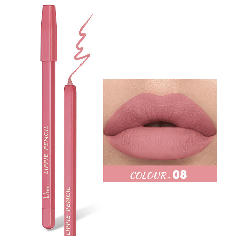 12 color lipstick Pen Waterproof non-stick Cup matte finish lip line Pen Hook line lip liner makeup Pack of 12 (1 pc each color)