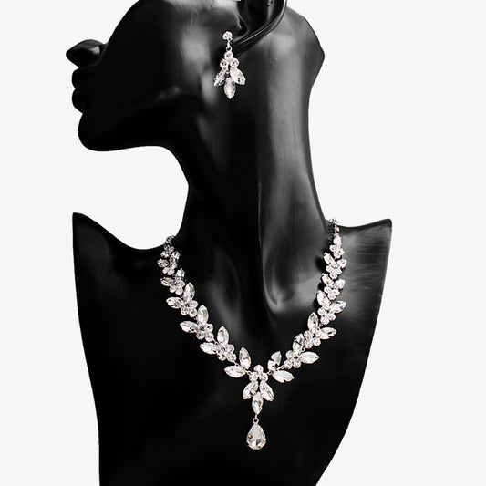 Wedding jewelry two-piece set rhinestone earrings necklace ins niche design wedding jewelry luxury bridal set chain
