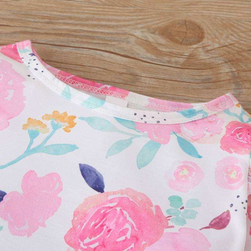 Baby Girls Spring Autumn Rompers Flower Print Long Flying Sleeve Baby Jumpsuits - BTGR8445