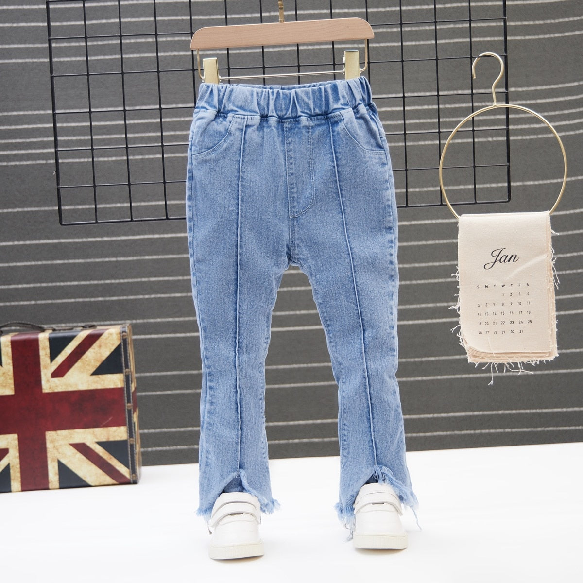 Kids Girls Denim Jeans Spring Autumn Pants Elastic Waistband Casual Bottom Long Pants - GJN0162