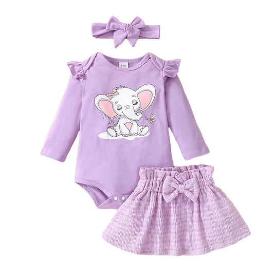 Spring Girls Baby Clothes Set Elephant Bodysuit Outfits - BTGR8453