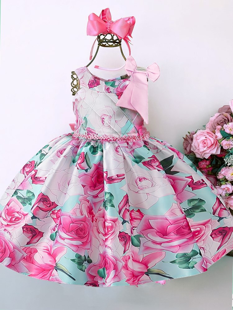 Girl Kid's Elegant  Flower Print Prom Party Dress - KGD8346